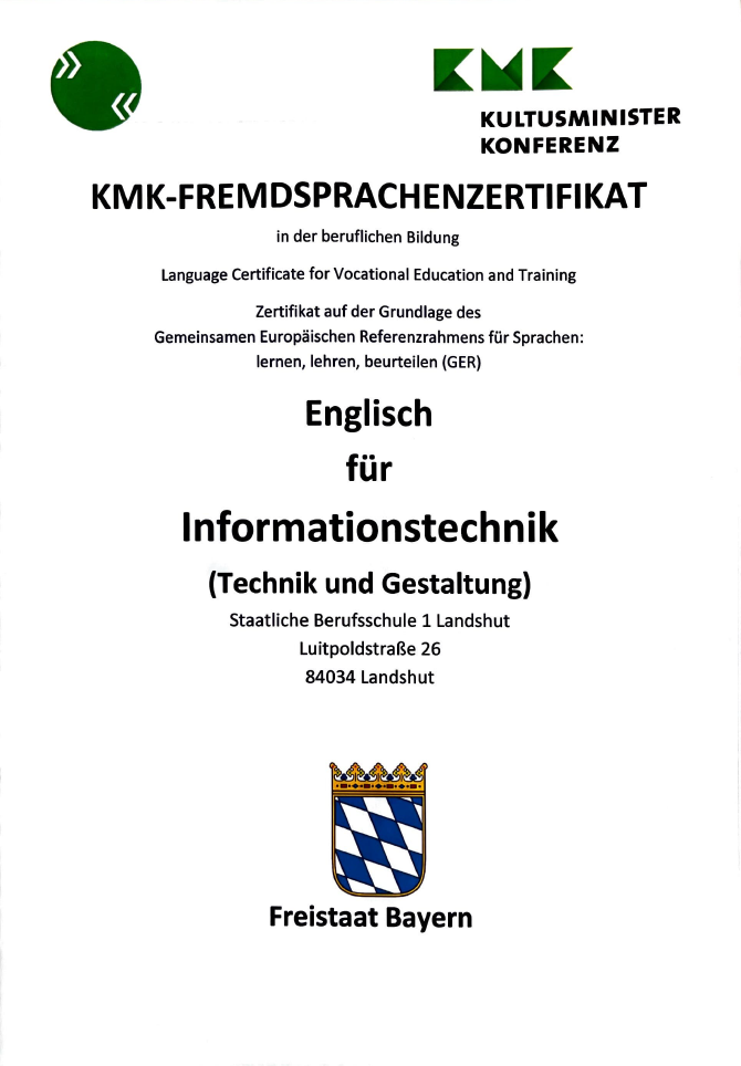 KMK-Fremdsprachenzertifikat Englisch für Informationstechnik